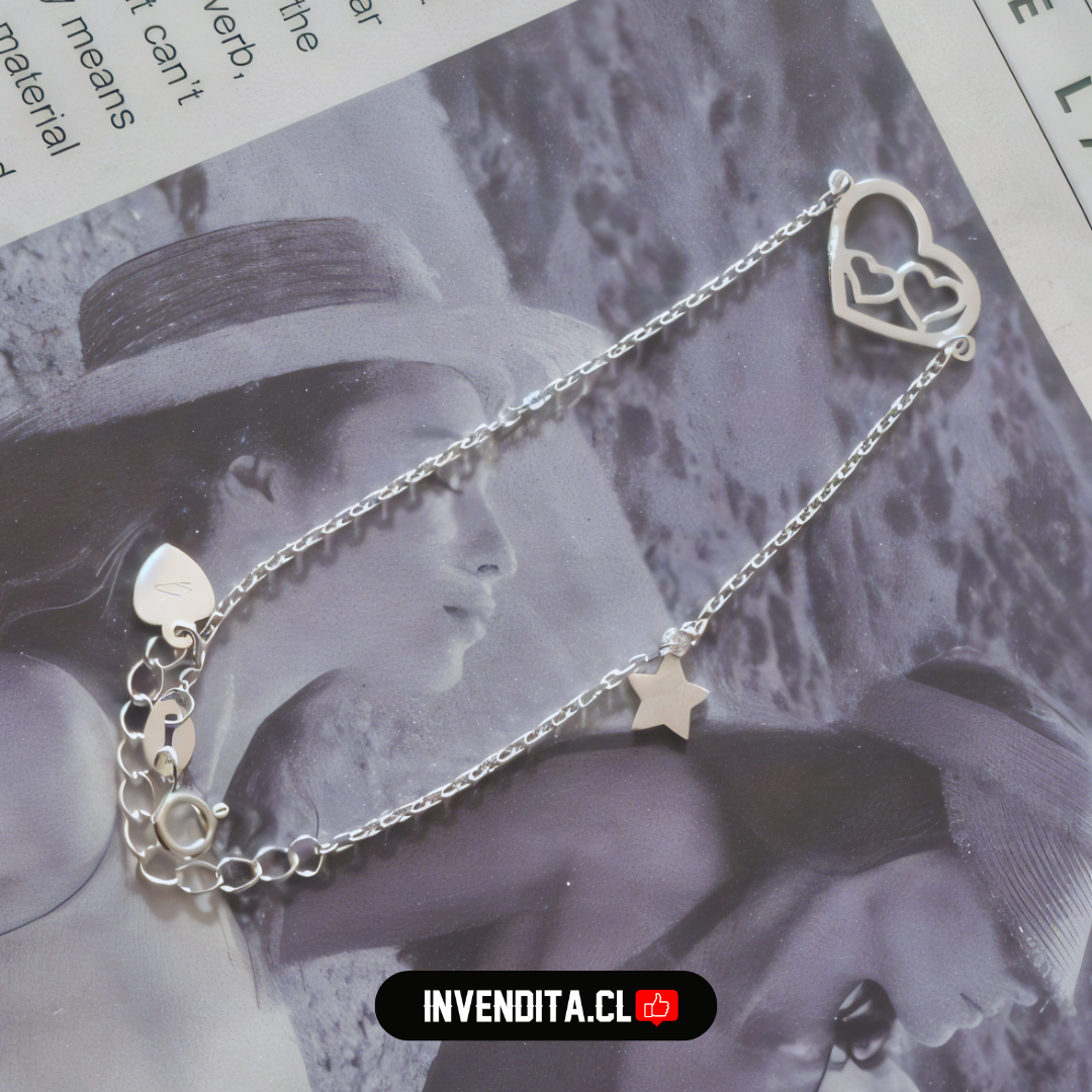 Pulsera de plata 925 figura de corazones