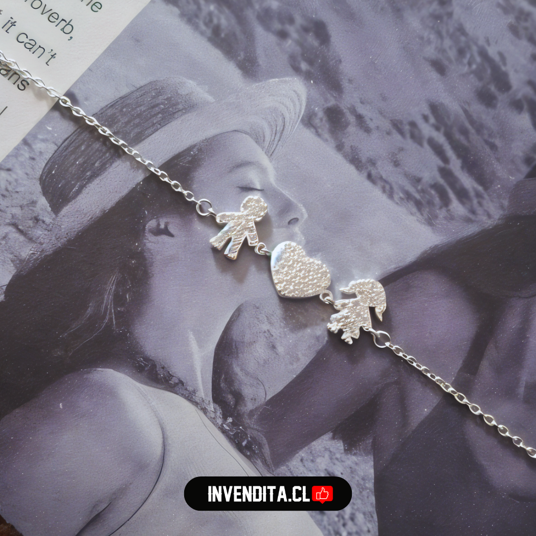 Pulsera de plata 925 figuras y placa corazón con circones