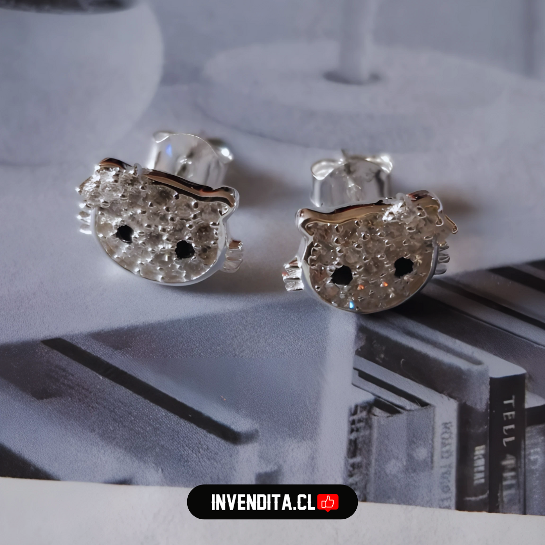 Aros de plata 925 modelo Hello Kitty con circones