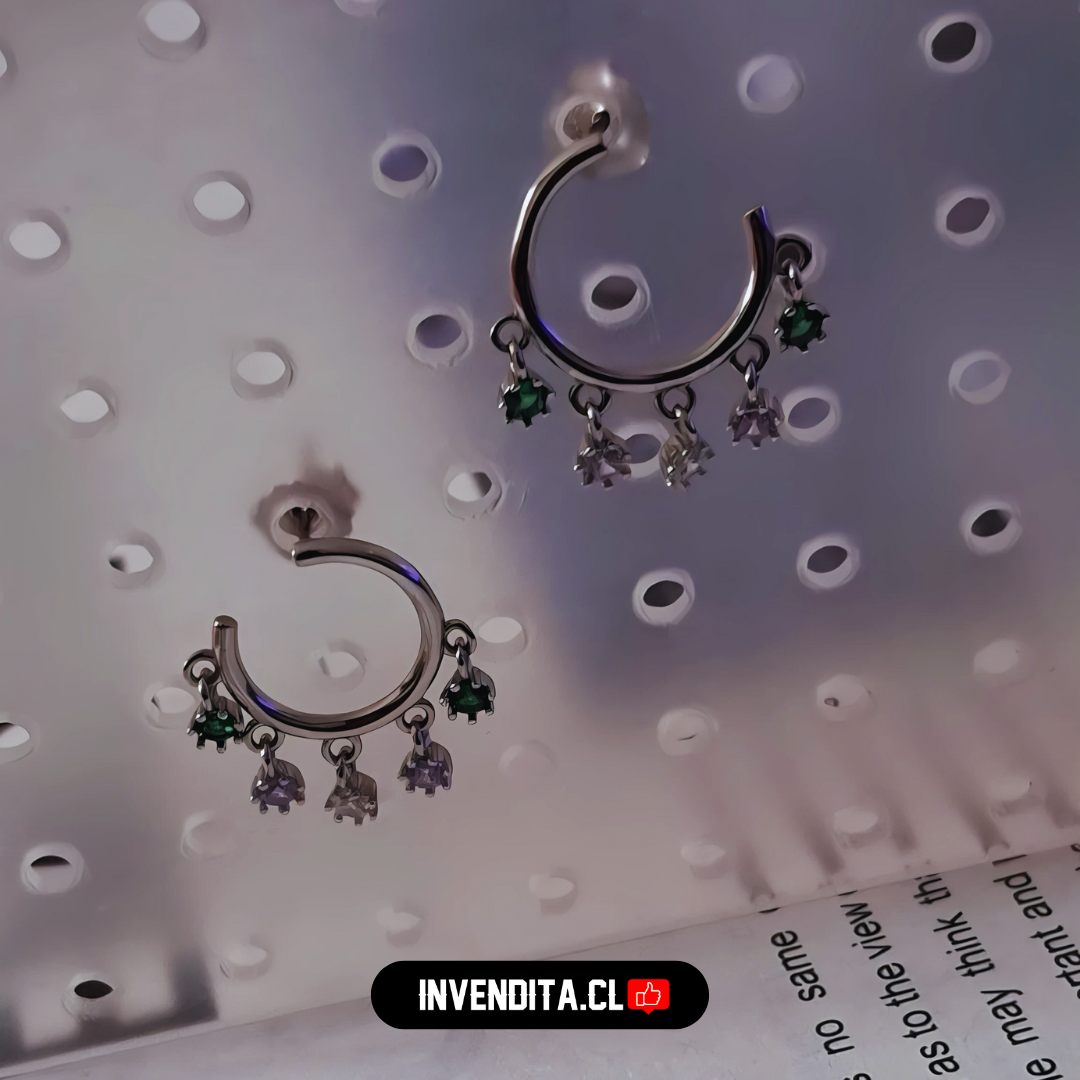 Aros de Plata 925 argolla con circones de colores colgantes