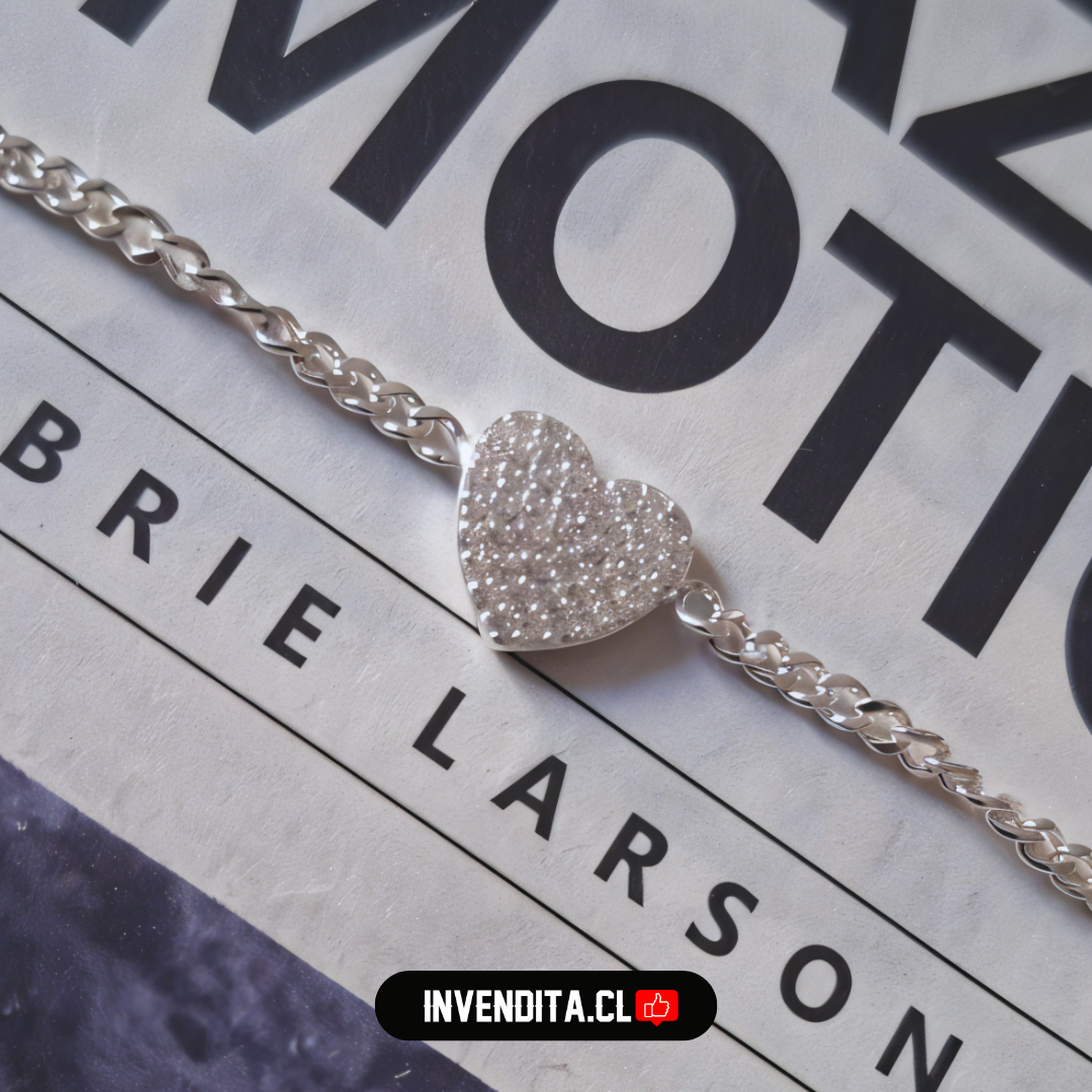 Pulsera de plata 925 placa corazón con circones
