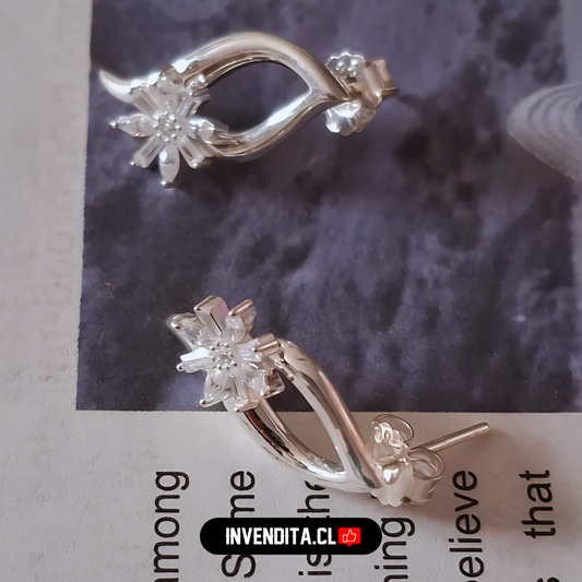 Aros de plata 925 flor detallada