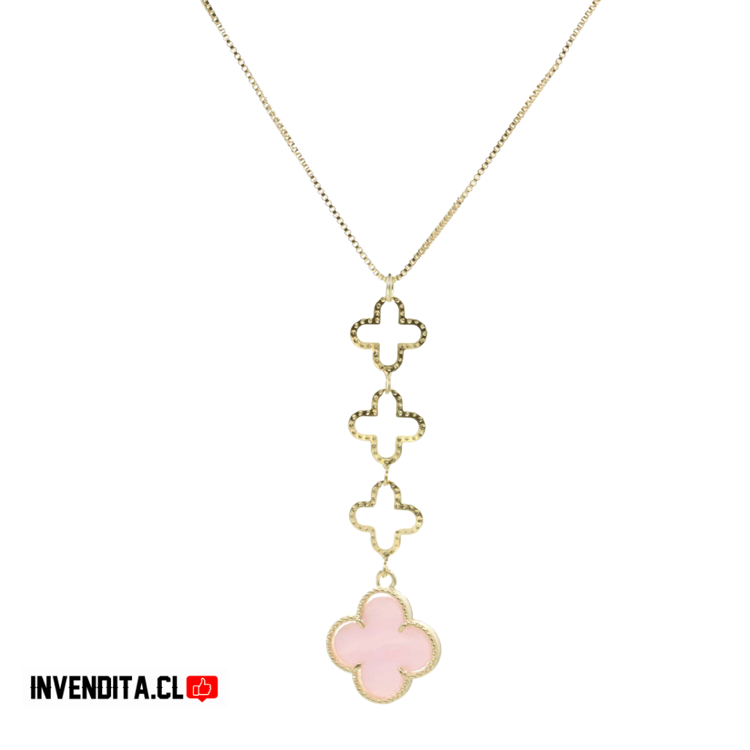 Collar enchapado en oro modelo figuras de flores y placa flor rosa