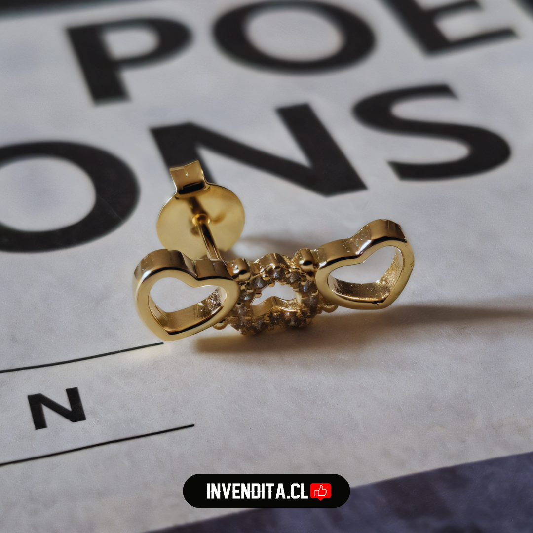 Aros enchapados en oro tres corazones con circones