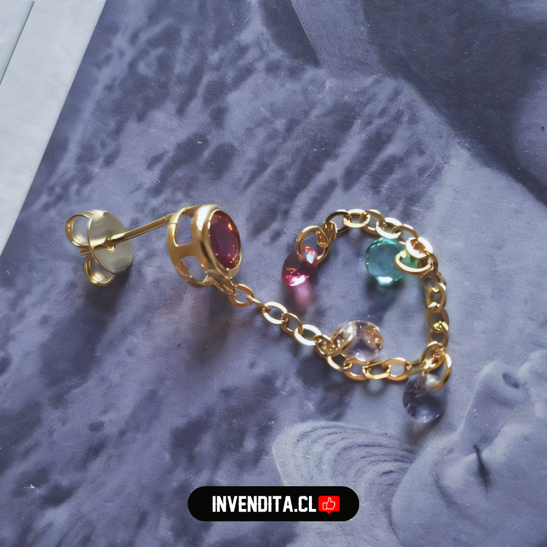 Aros enchapados en oro gran circón rubí y mini circones de colores