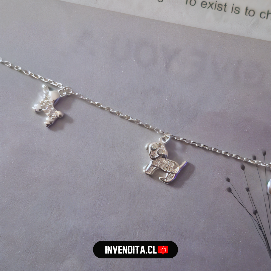 Pulsera de plata 925 diseño perritos con circones