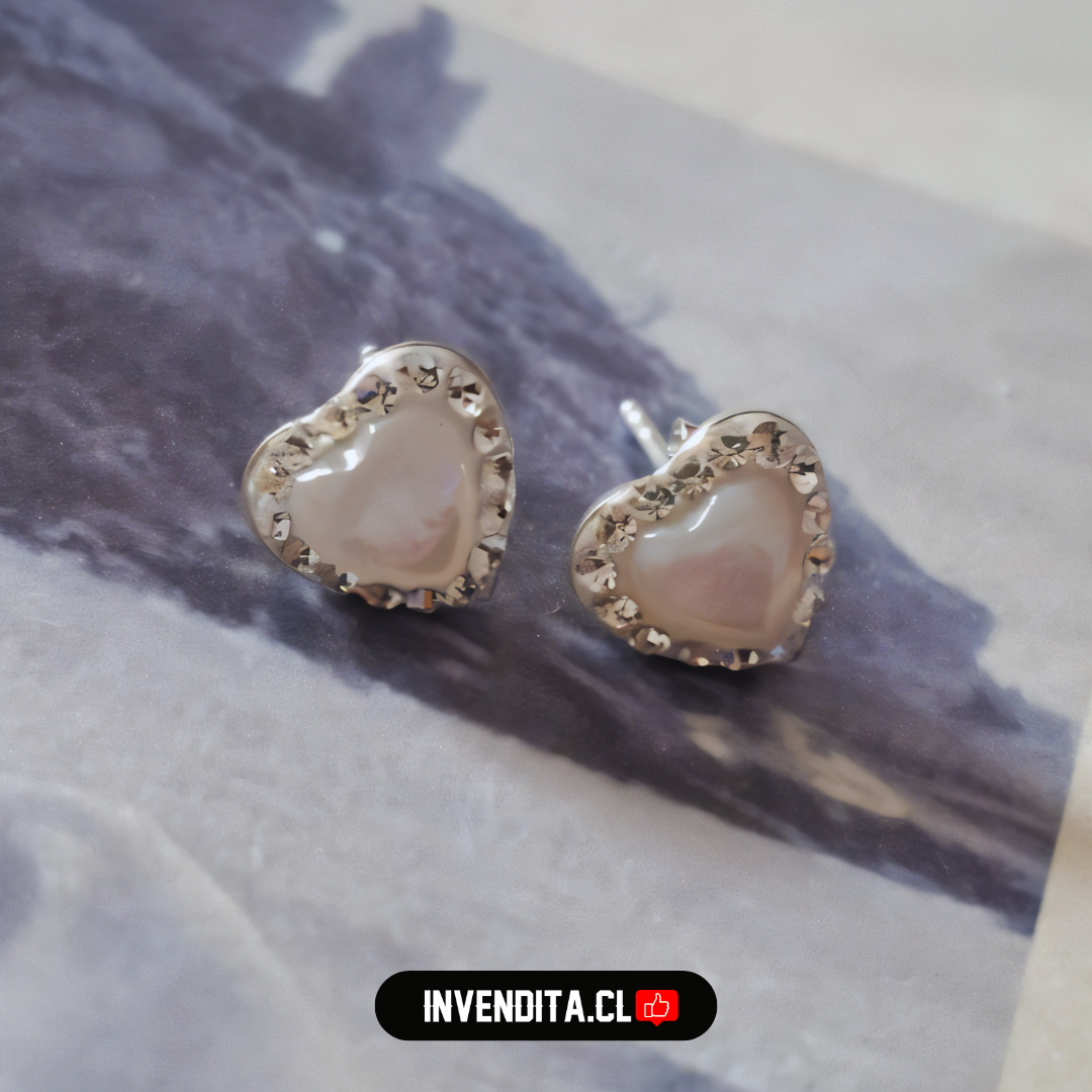 Aros de plata 925 corazón con perla y circones