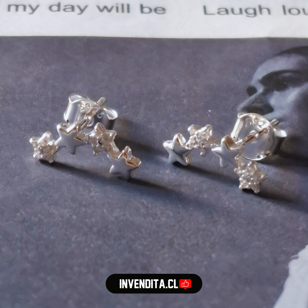 Aros de Plata 925 estilo trepador de estrellas lisas y circones