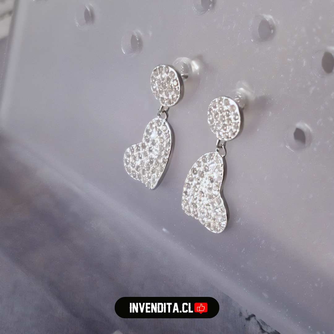Aros de plata 925 estilo botón y colgantes corazón