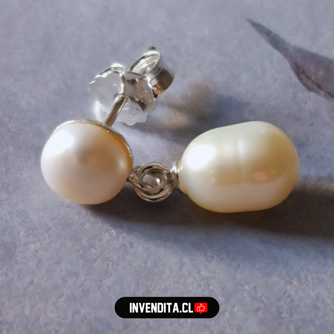 Aros de plata 925 estilo clásico con doble perlas de río