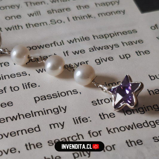 Aros de plata 925 perlas con estrella lila