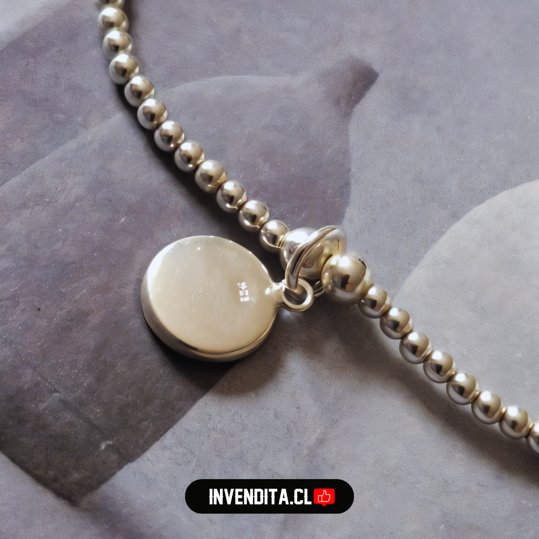 Pulsera de plata 925 diseño de esferas con placa circular