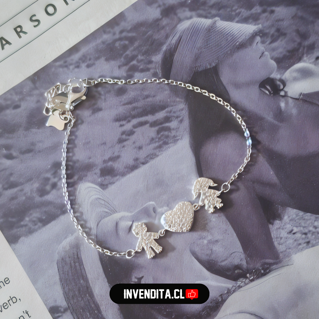 Pulsera de plata 925 figuras y placa corazón con circones