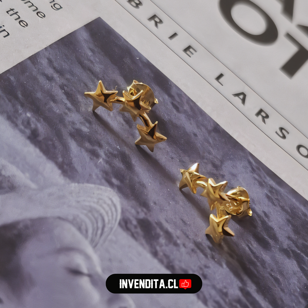 Aros de plata 925 trío de estrellas bañadas en oro