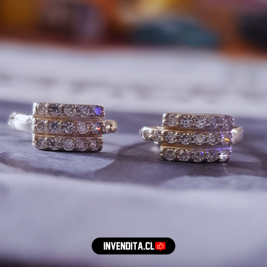 Aros de plata 925 argolla diseño ovalado con circones