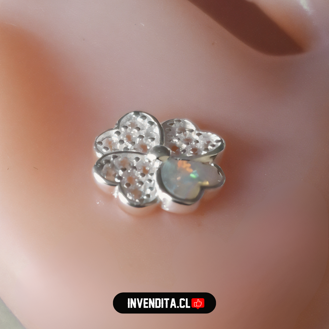 Aros de plata 925 diseño trébol con circones y ópalo australiano