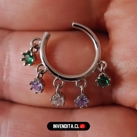 Aros de Plata 925 argolla con circones de colores colgantes