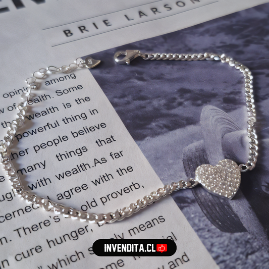 Pulsera de plata 925 placa corazón con circones