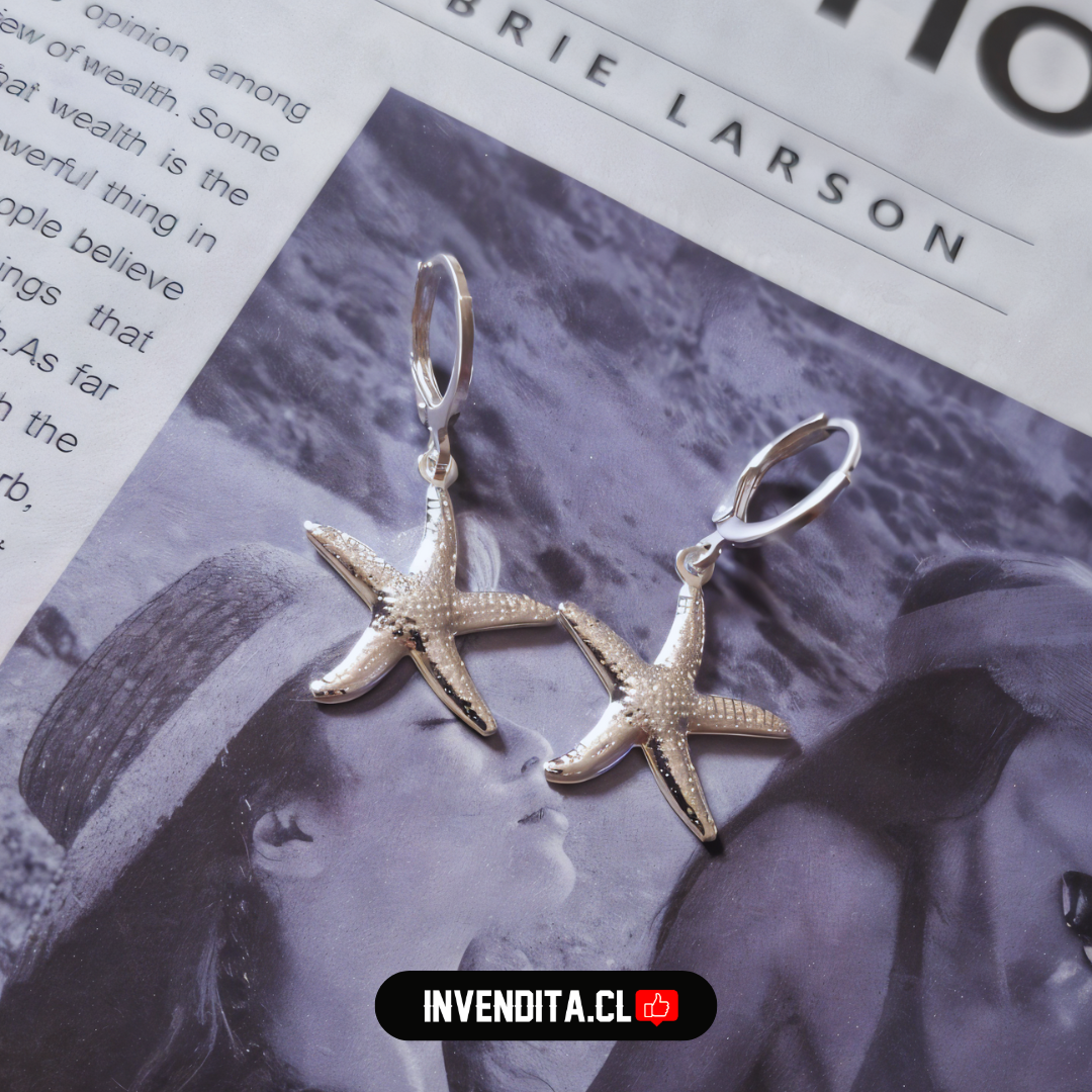 Aros enchapados en plata argollas con estrellas de mar