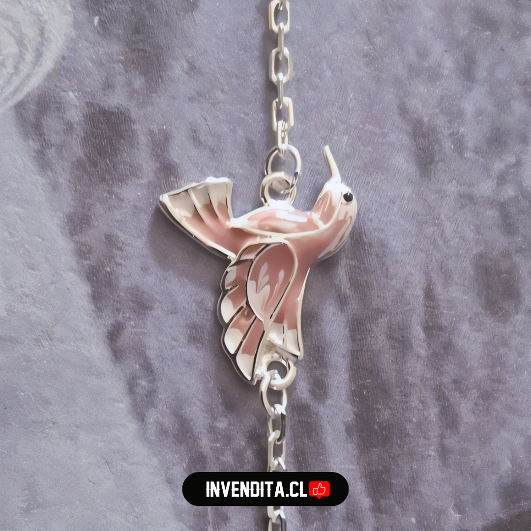 Pulsera de plata 925 colibrí esmaltado rosa