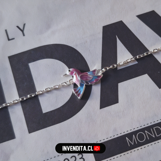 Pulsera de plata 925 colibrí esmaltado dos colores