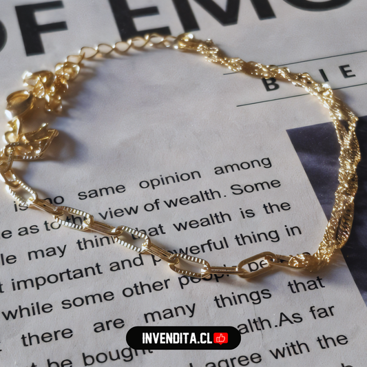 Pulsera enchapada en oro doble cadena eslabones biselados