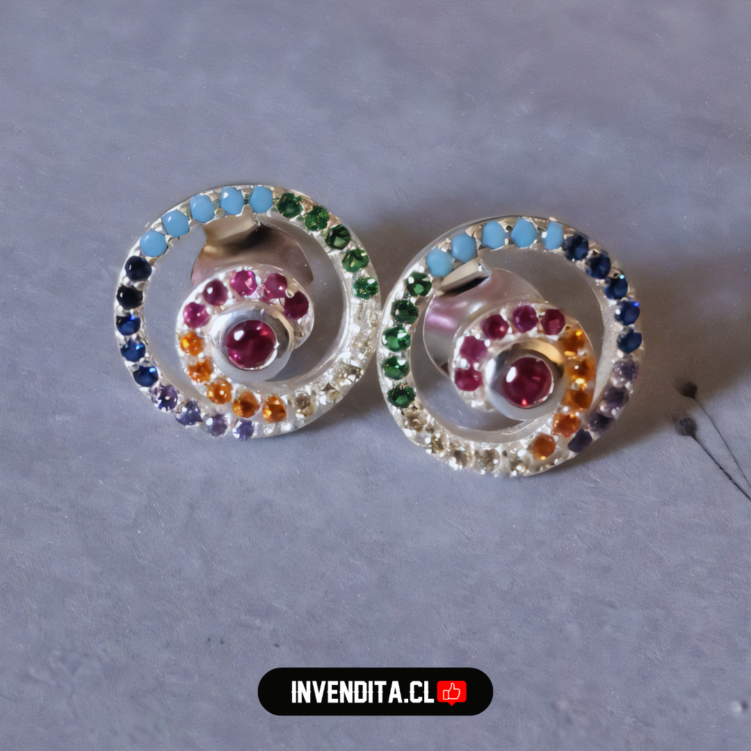 Aros de plata 925 multicolor caracol
