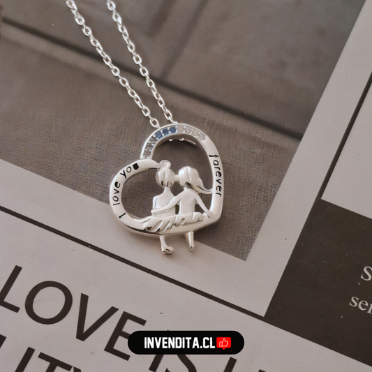 Collar de plata 925 corazón madre e hija con circones