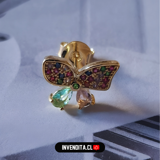 Aros de plata 925 mariposa de colores enchapada en oro