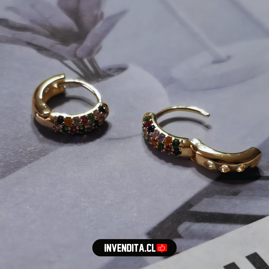 Aros enchapados en oro argollas con circones de colores