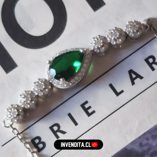 Pulsera de plata 925 circones con gota color verde