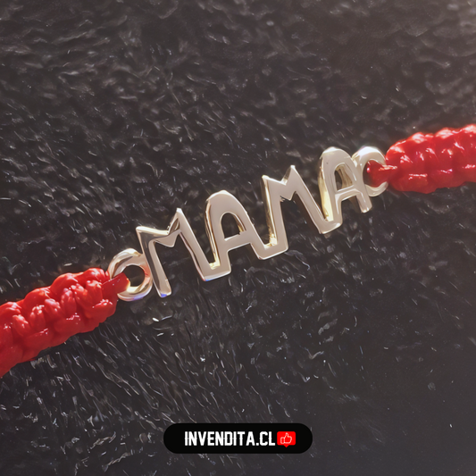 Pulsera de plata 925 "MAMÁ" macramé roja