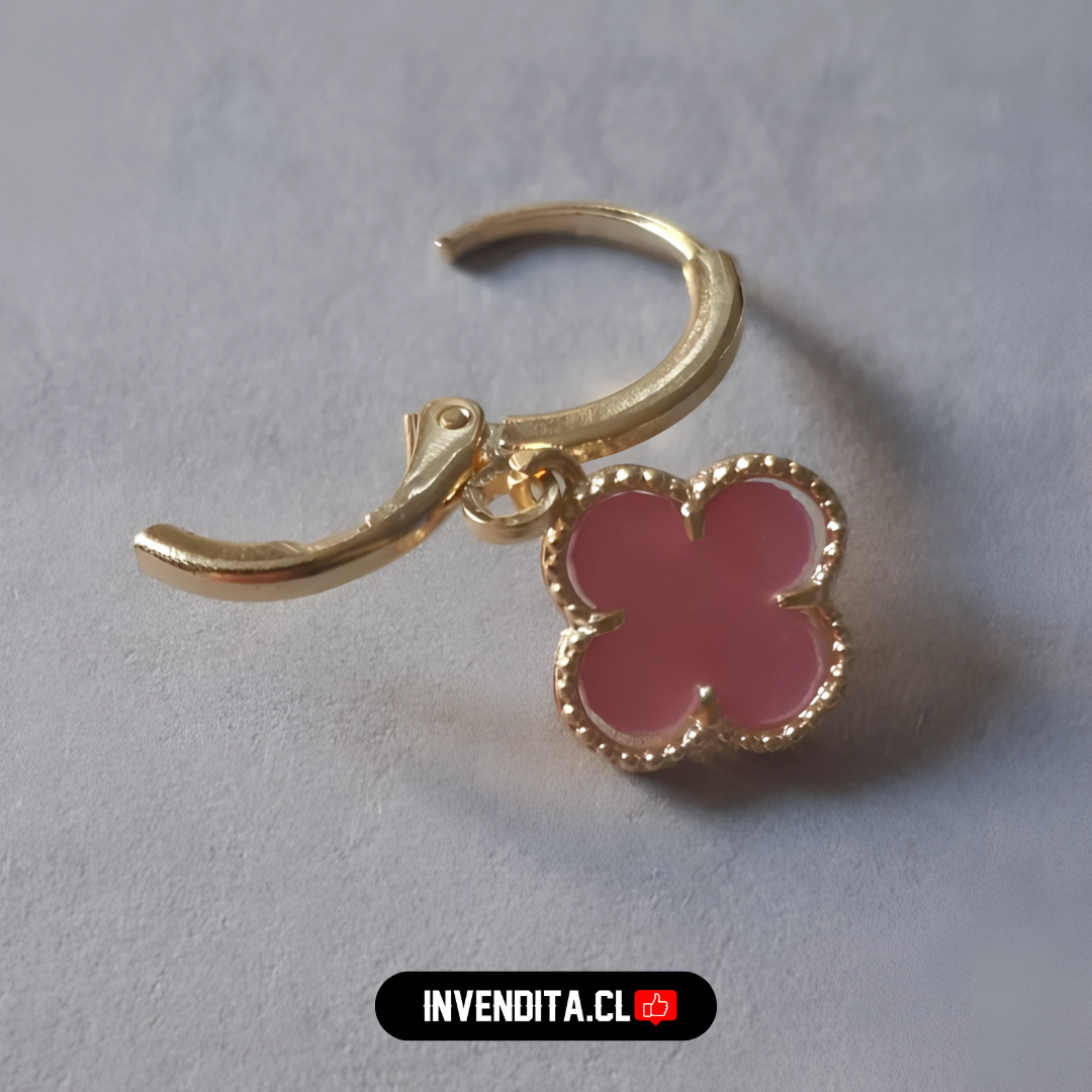 Aros enchapados en oro argollas con placa flor rosa