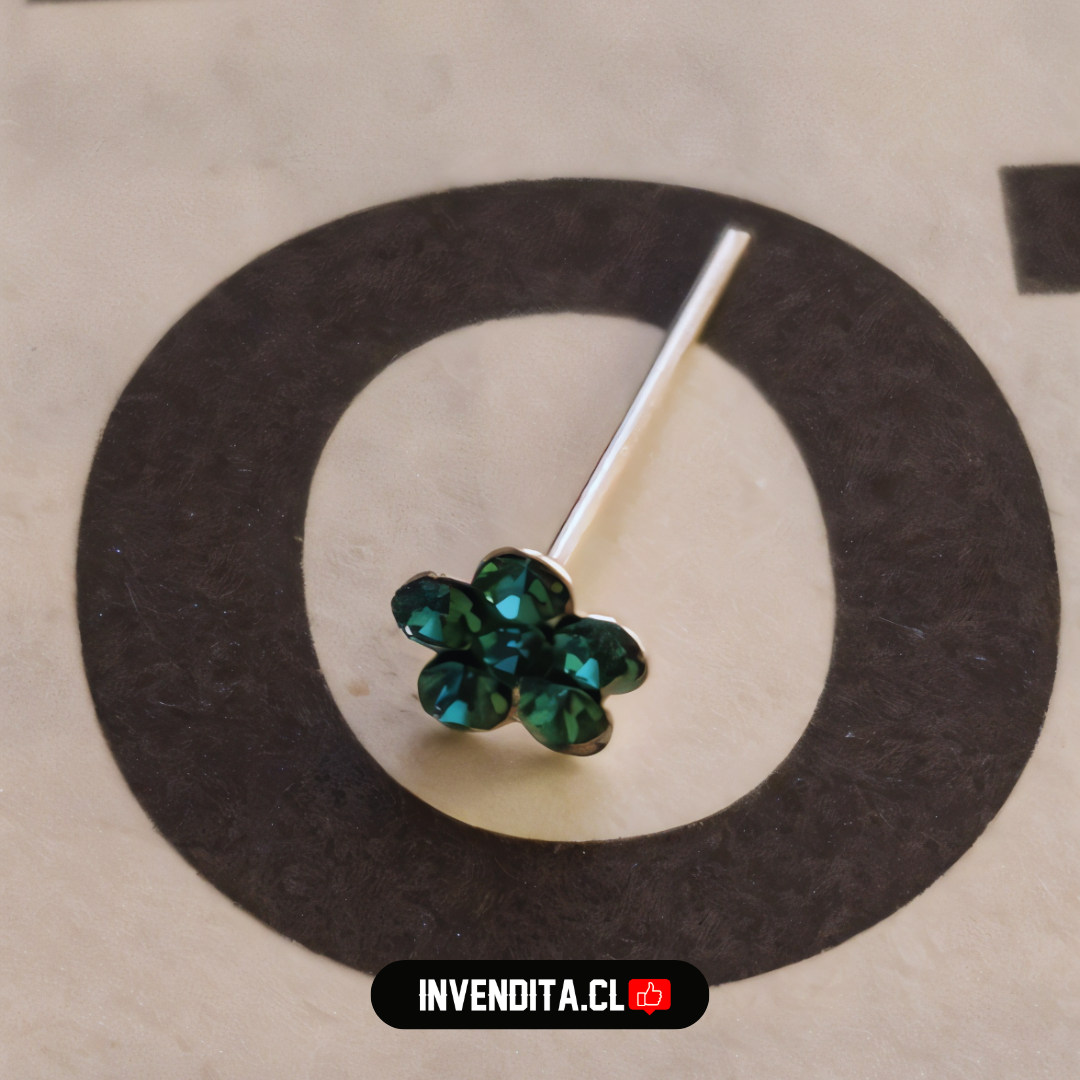 Aros de plata 925 piercing flor con circones verdes