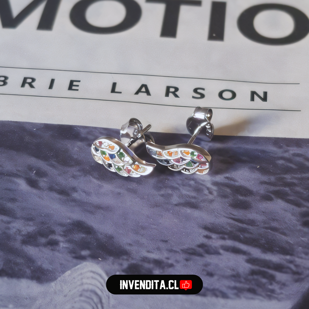 Aros de plata 925 pequeñas alas con circones de colores