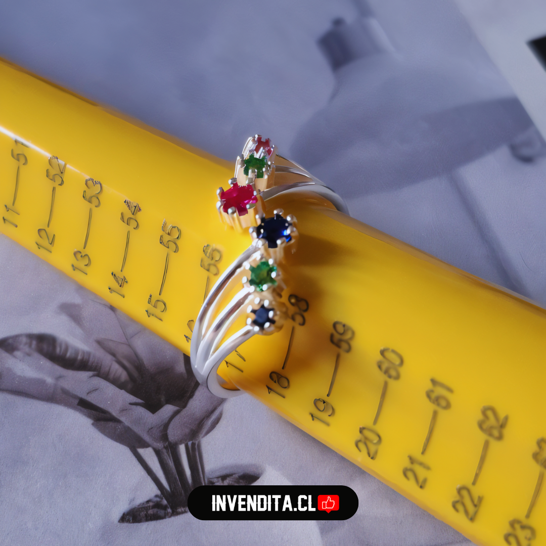 Anillo de plata 925 estilo abierto con puntos de flor de circones de colores