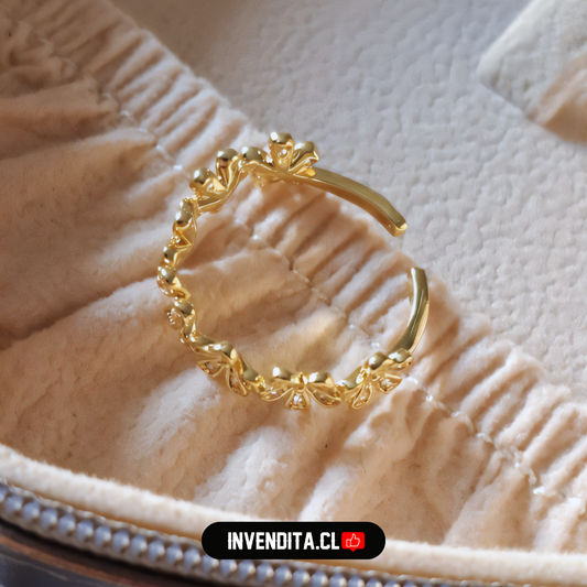 Anillo enchapado en oro banda de flores con circón estilo semi abierto