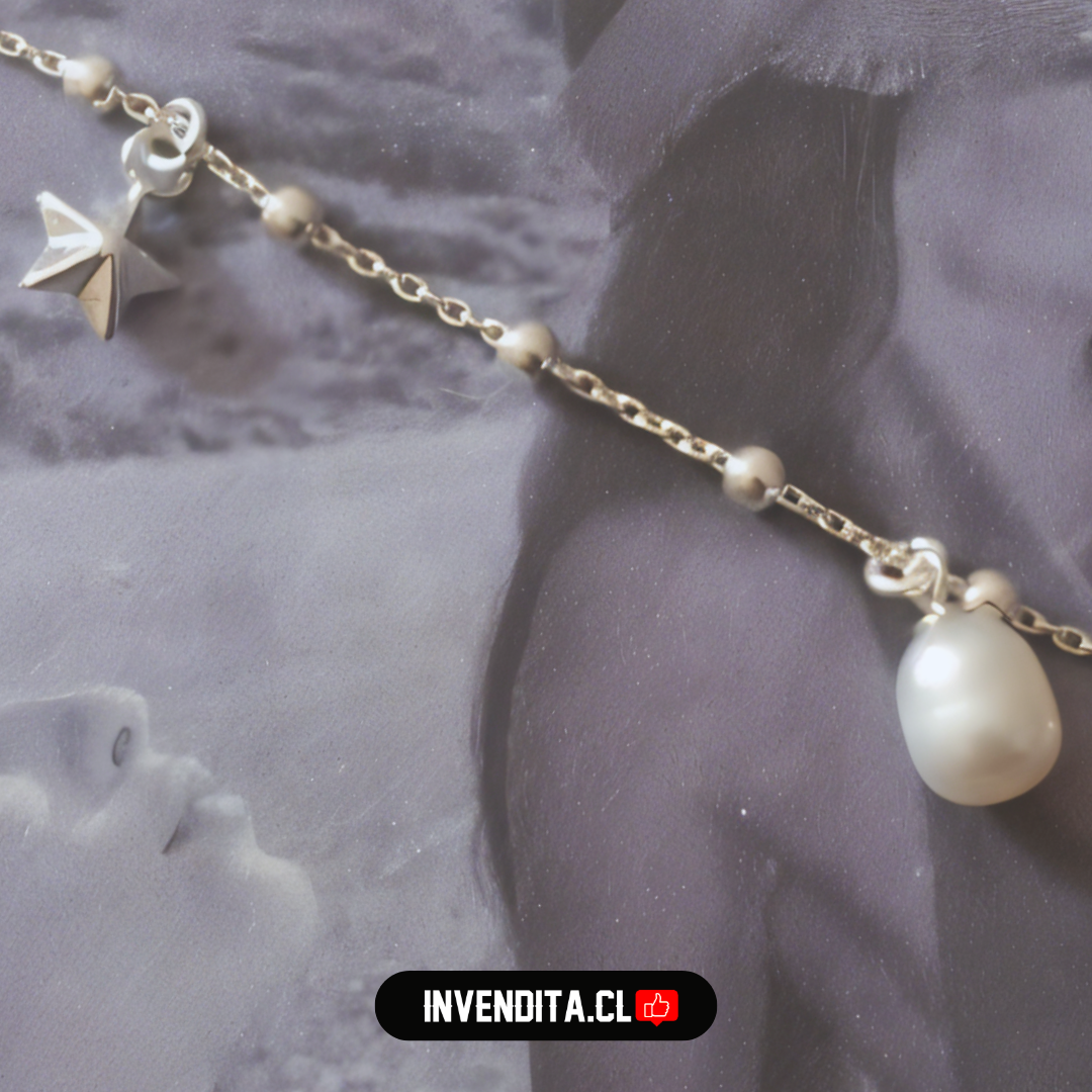 Pulsera de plata 925 diseño de estrellas con perlas de río