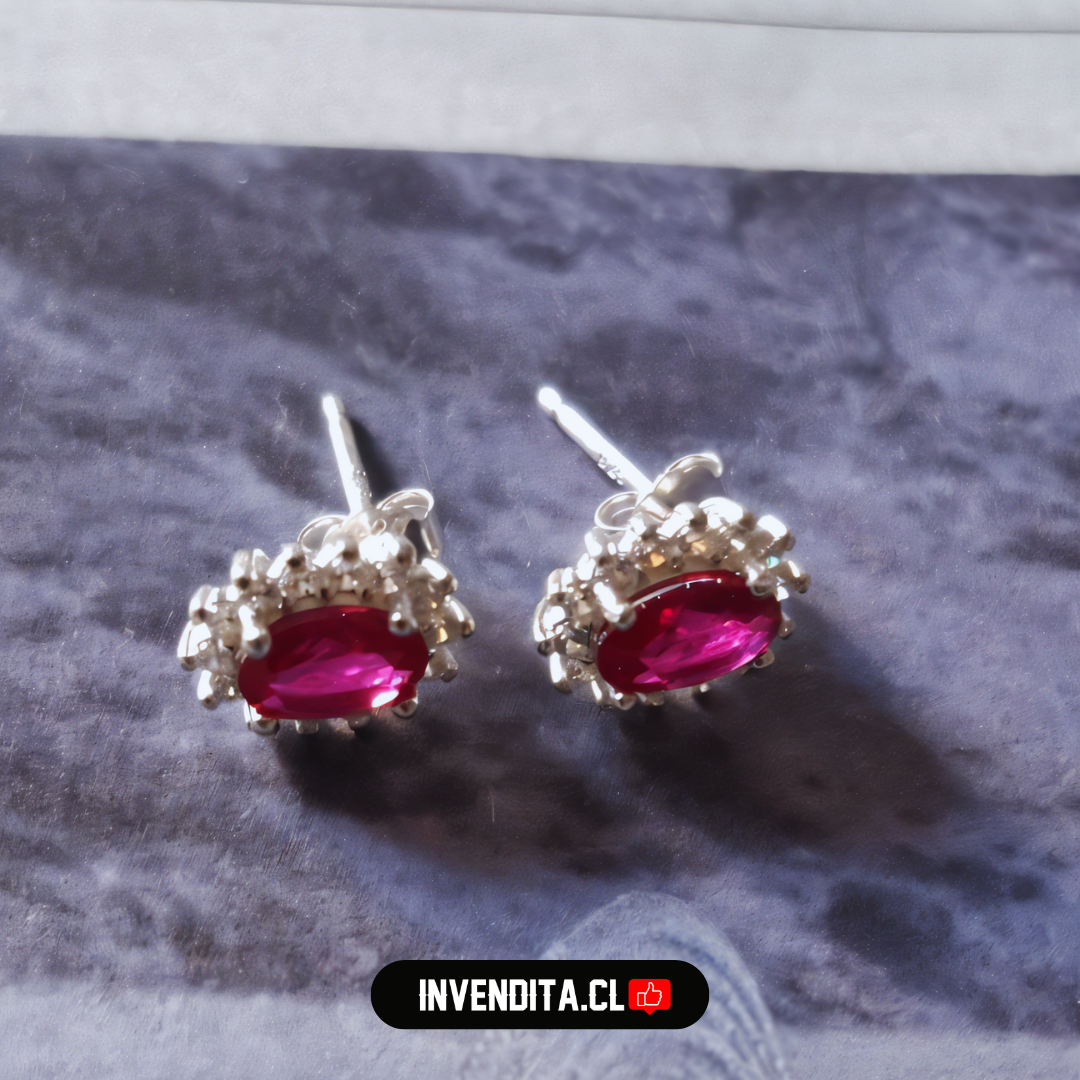 Aros de plata 925 estilo lady con circón rojo