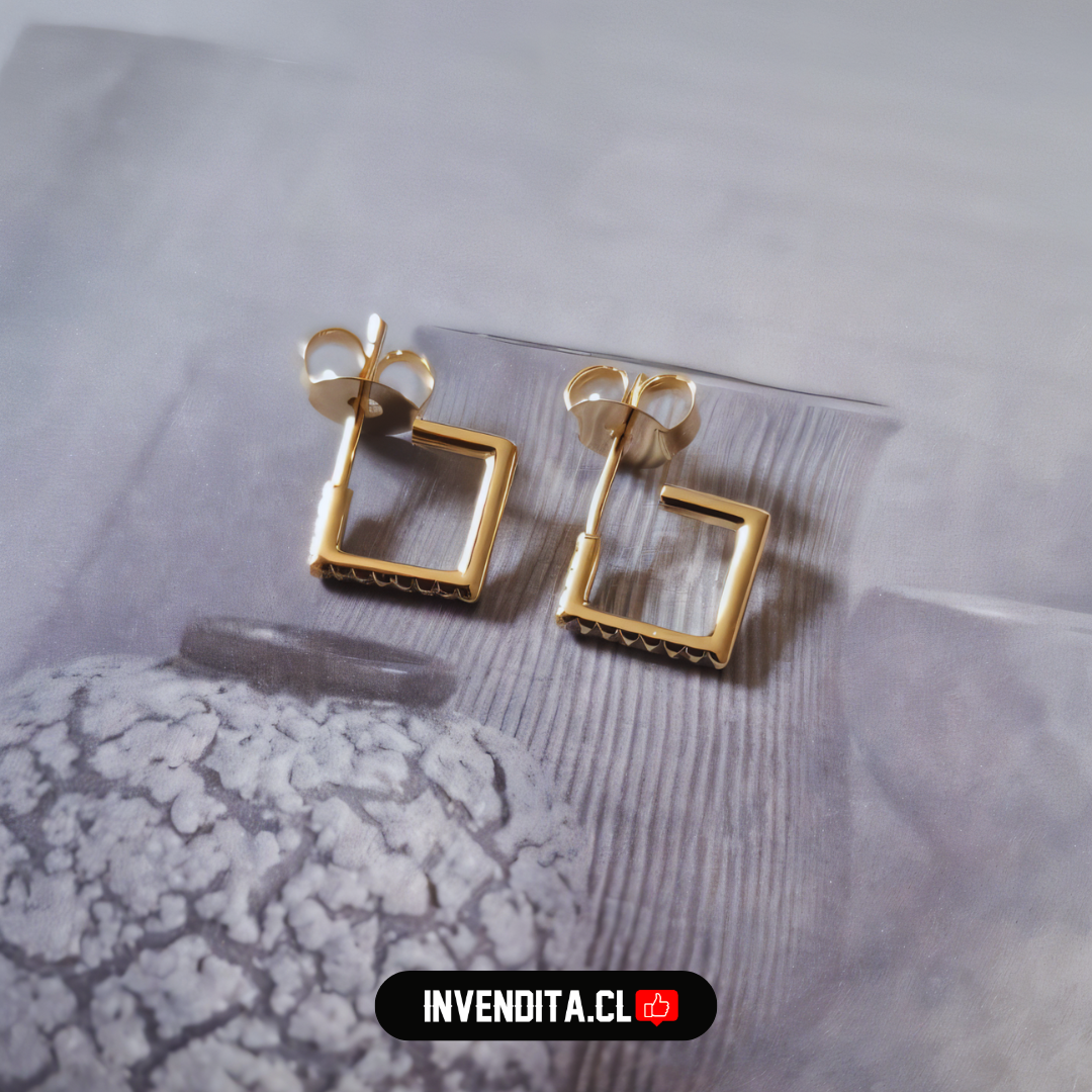 Aros enchapados en oro argollas cuadradas con circones