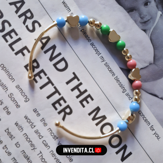 Pulsera enchapada en oro estilo esclava con esferas de colores