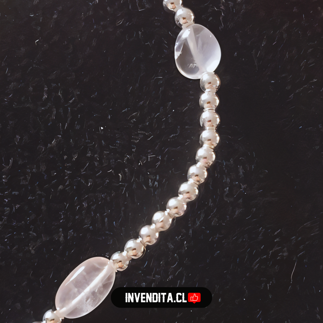 Pulsera de plata 925 esferas lisas con cuarzo rosa