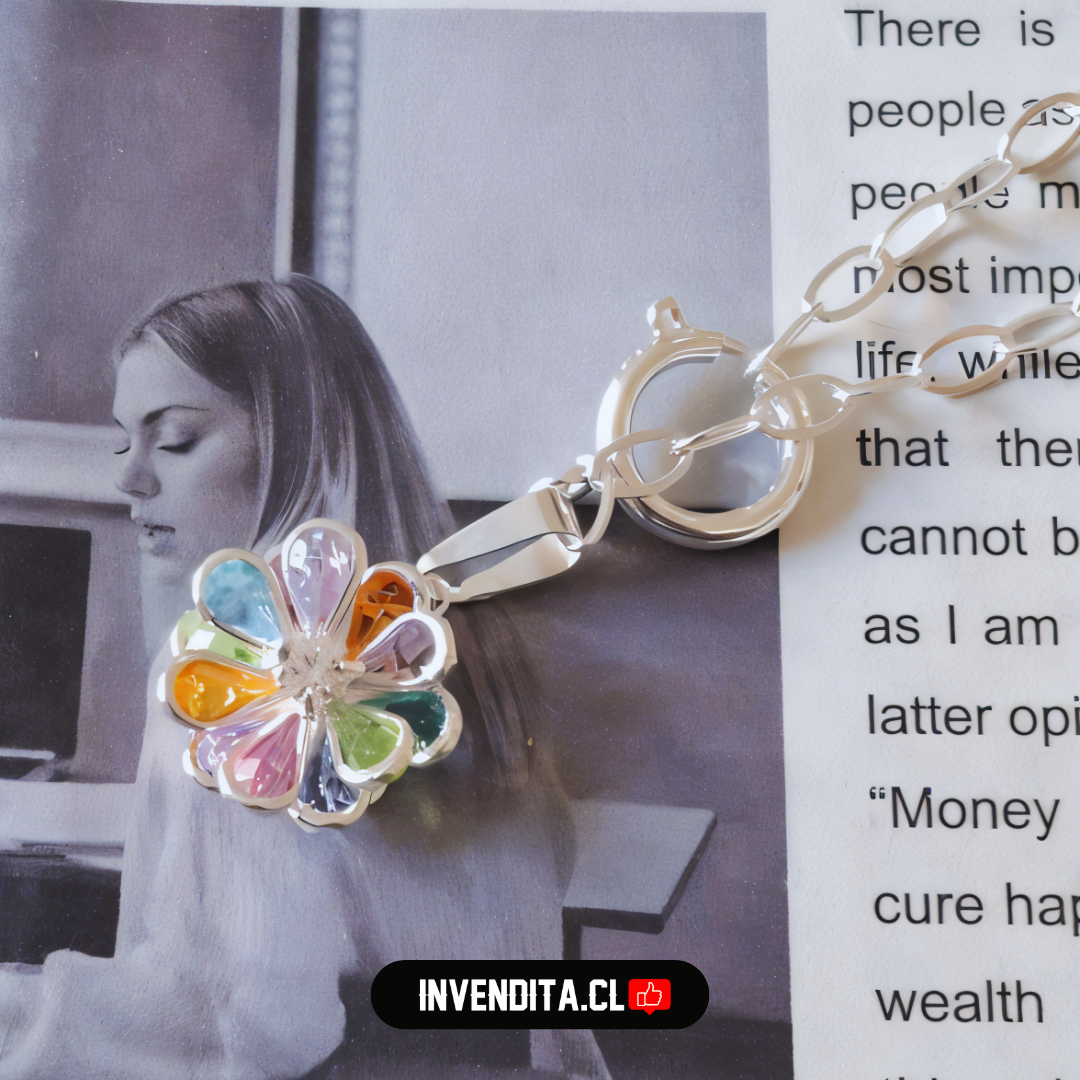 Collar enchapado en plata diseño flor de colores con broche timón