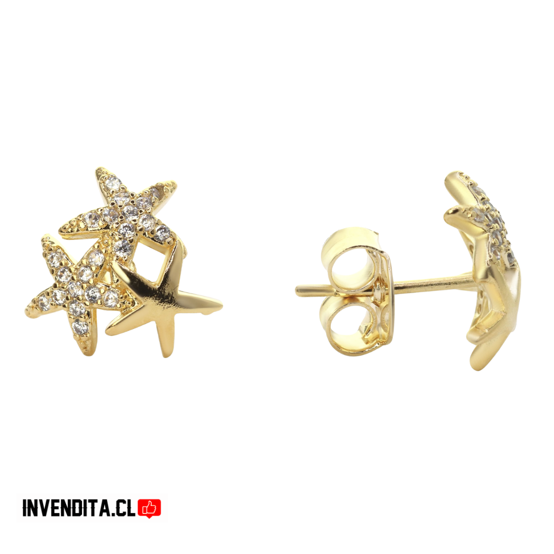 Aros enchapados en oro trio de estrellas lisa y circones