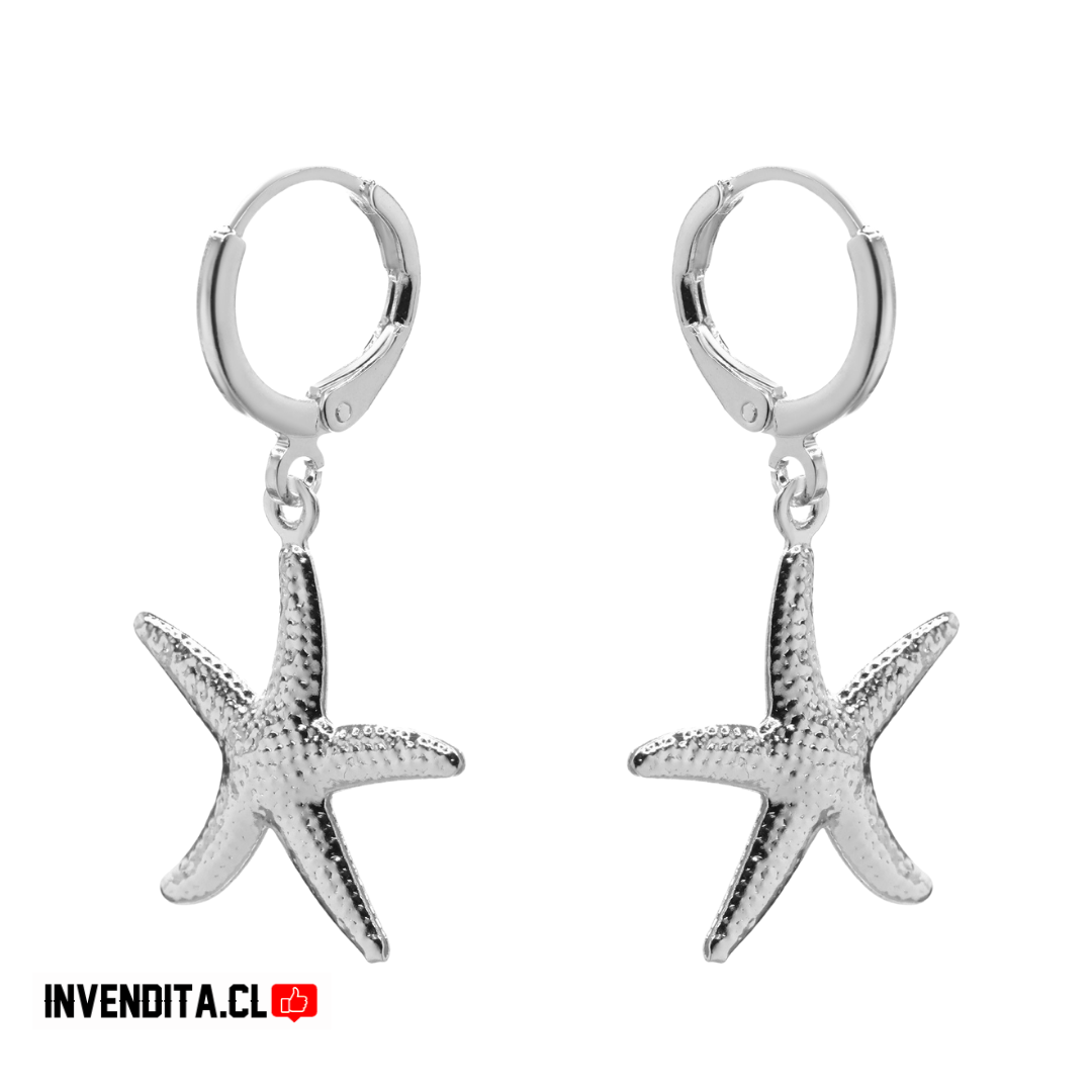 Aros enchapados en plata argollas con estrellas de mar