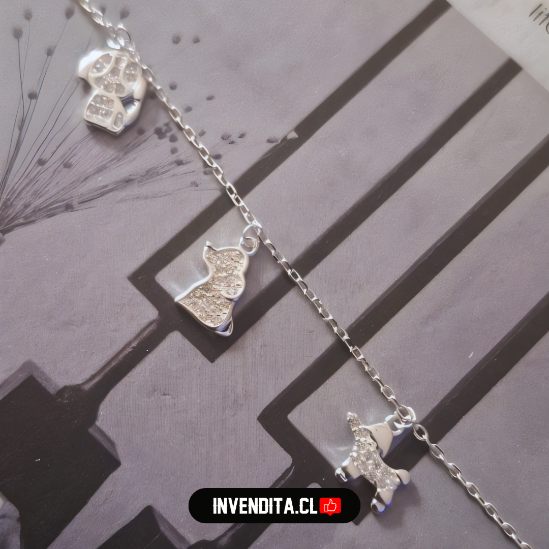 Pulsera de plata 925 diseño perritos con circones