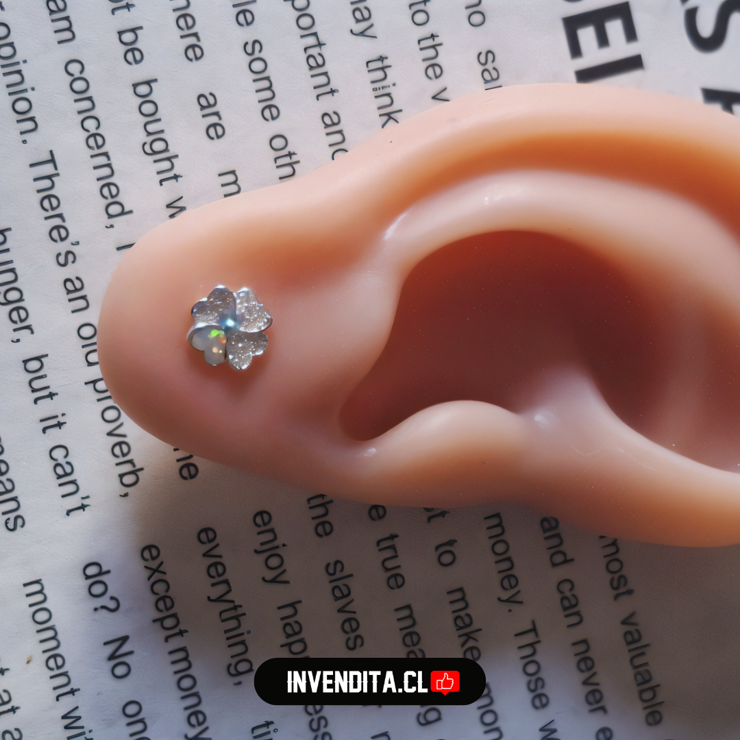 Aros de plata 925 diseño trébol con circones y ópalo australiano