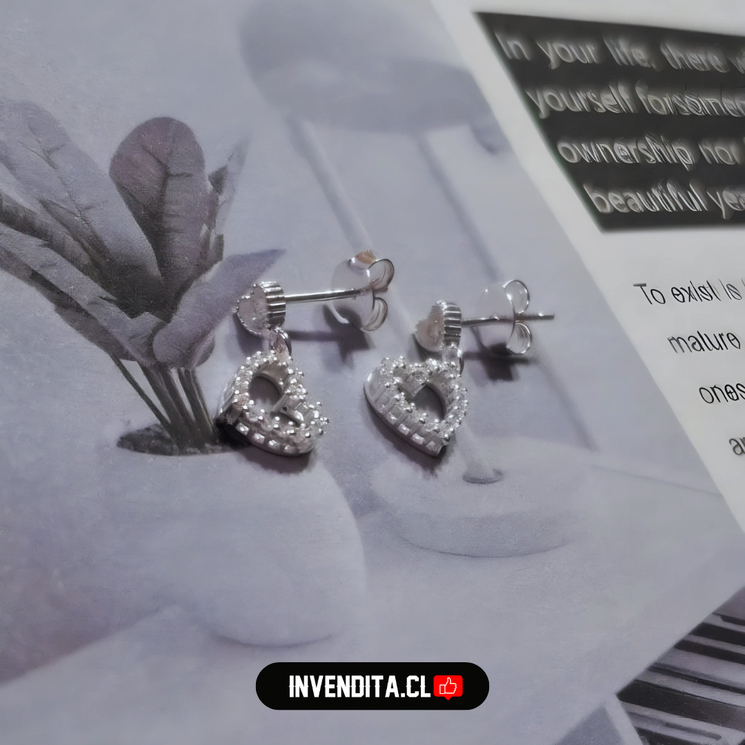 Aros de plata 925 corazones colgantes con circones