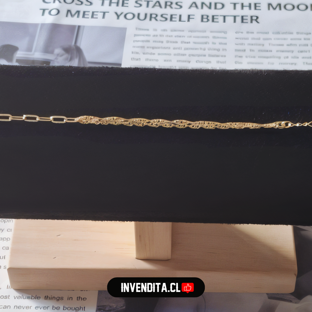 Pulsera enchapada en oro doble cadena eslabones biselados