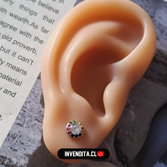 Aros de plata 925 botón con circones de colores